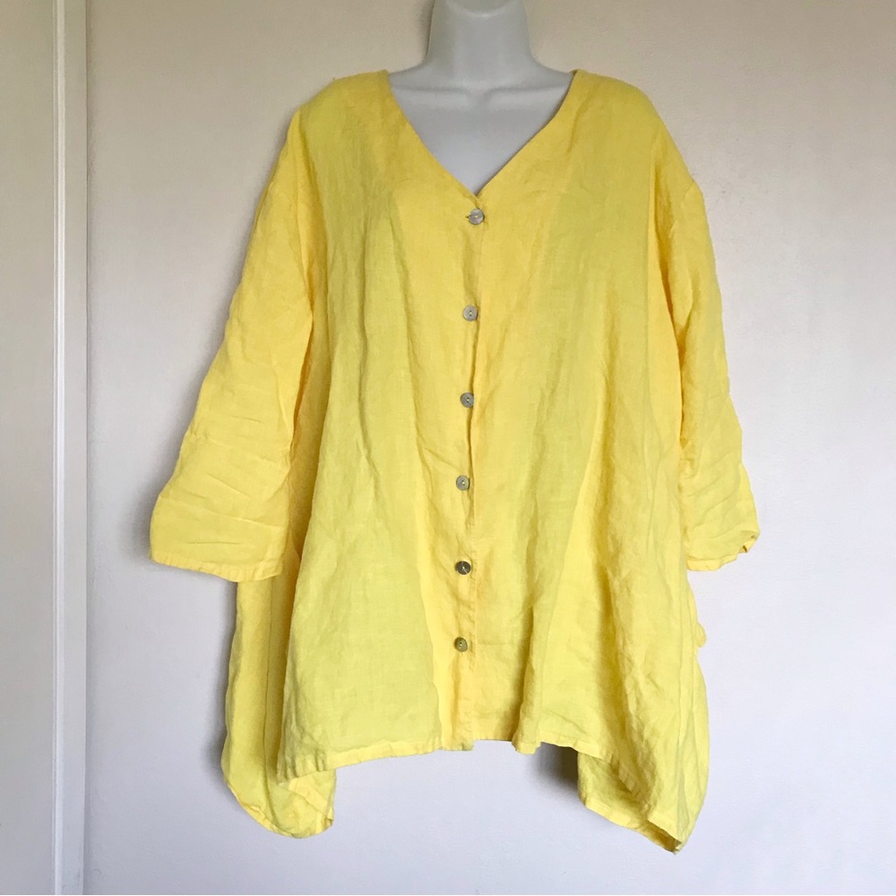 bryn WALKER Button Front Relaxed Linen Lagenlook Duster Jacket Yellow Medium